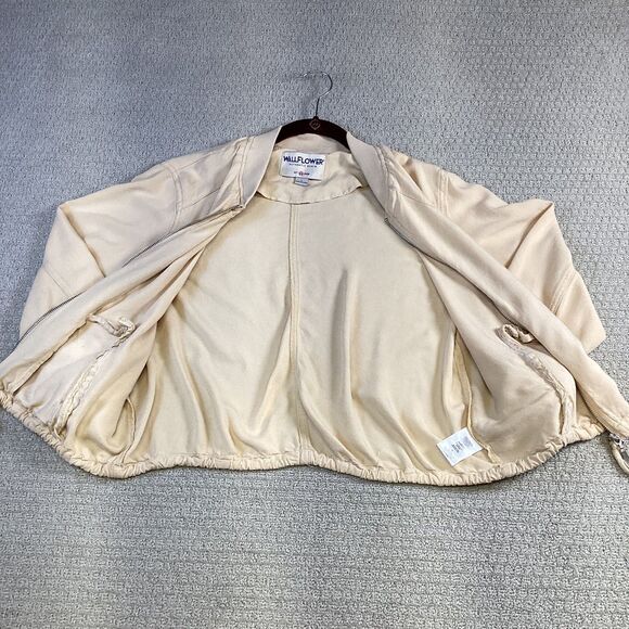 Wallflower Bomber Jacket Women's Zip Up Drawstring Waist Casual Crop Top Large - Picture 3 of 6